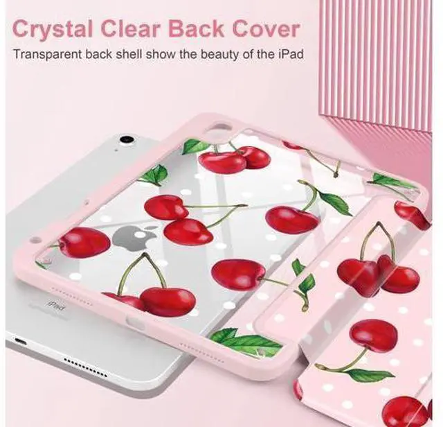 Alt view image 4 of 5 - TWOLSKOO for iPad 11th & 10th Gen Case with Pencil Holder, Trifold Stand, Auto Sleep/Wake, Clear Acrylic Back with TPU Bumper, for iPad 11-inch (2025, A16 Chip) & 10.9-inch (2022), Cherries