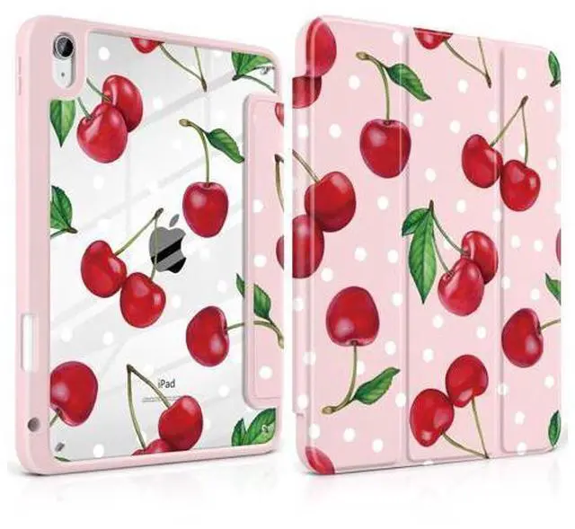 Main image of TWOLSKOO for iPad 11th & 10th Gen Case with Pencil Holder, Trifold Stand, Auto Sleep/Wake, Clear Acrylic Back with TPU Bumper, for iPad 11-inch (2025, A16 Chip) & 10.9-inch (2022), Cherries