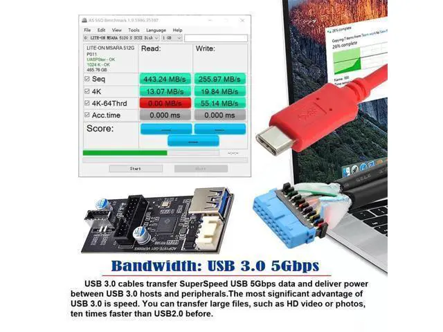 Alt view image 4 of 5 - NFHK Type-C USB-C & 19/20Pin Header to USB 3.0 20Pin & Type-E Dual Ports Female PCBA Type Adapter Splitter HUB 5Gbps