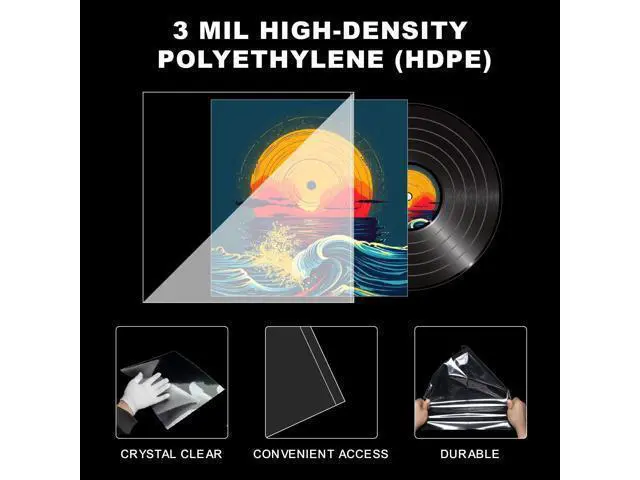 Alt view image 3 of 5 - 120 Pack Vinyl Record Sleeves Outer, 12.75"x12.75" 3 Mil Thick Protective Album Covers for 12" LPs, Crystal Clear Archival-Quality Outer Sleeves for Single Vinyl Storage