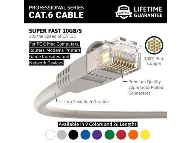 Alt view image 2 of 5 - InstallerParts CAT6 Cable UTP Booted - Gray, 50 FT, 1 Pack - Professional Series - 10Gbps, Cat6 Ethernet Cable, Network, Internet