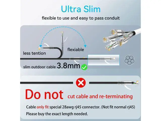 Alt view image 5 of 5 - Cat6a Ethernet Cable Slim 150ft Outdoor&Indoor, 28AWG Pure Copper Cat6 Internet Cable for Waterproof & Direct Burial, Flexible Cat6 Ethernet Cable 10G 550MHZ, Cat 6 Network cable for Indoor Black