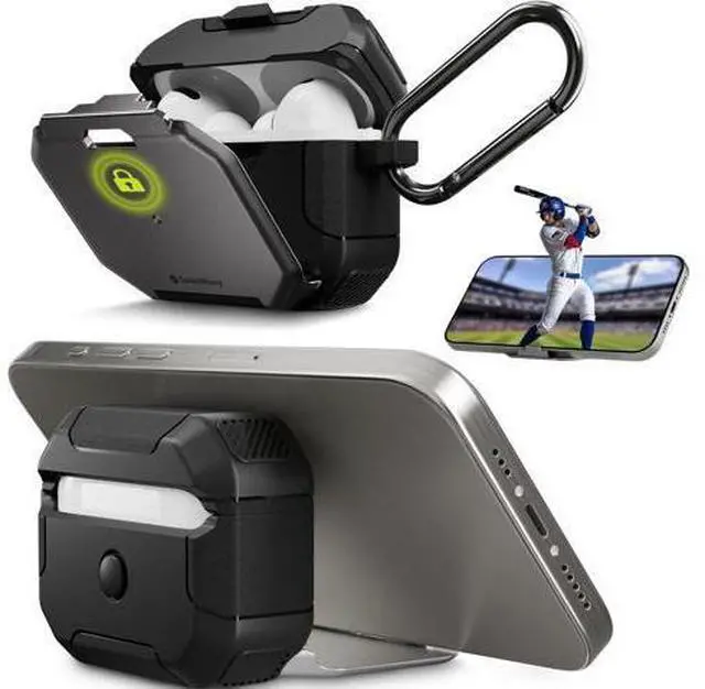 Main image of SwitchEasy Defender for AirPods Pro 2 Case with Lock, Military-Grade Hard Shell, Built-in Stand, Shockproof Drop Protection, Carabiner for AirPods Pro 2nd/1st Gen (Space Gray)