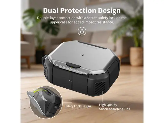 Alt view image 3 of 5 - SwitchEasy Defender for AirPods Pro 2 Case with Lock, Military-Grade Hard Shell, Built-in Stand, Shockproof Drop Protection, Carabiner for AirPods Pro 2nd/1st Gen (Space Gray)