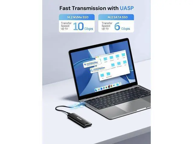Alt view image 4 of 5 - dockteck M.2 NVMe SATA SSD Enclosure Adapter, Tool-Free USB 3.2 Gen 2 10Gbps NVMe to USB Adapter for SSDs 2230/2242/2260/2280, External Solid State Drive Case Supports M-Key/B+M Key and UASP (Black)