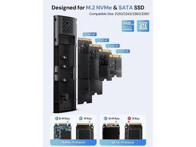 Alt view image 2 of 5 - dockteck M.2 NVMe SATA SSD Enclosure Adapter, Tool-Free USB 3.2 Gen 2 10Gbps NVMe to USB Adapter for SSDs 2230/2242/2260/2280, External Solid State Drive Case Supports M-Key/B+M Key and UASP (Black)