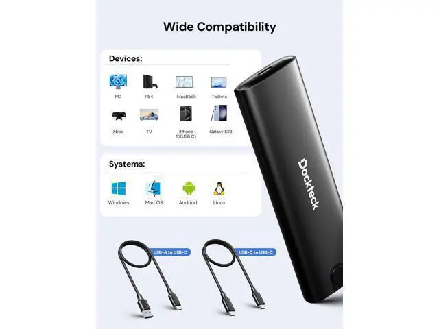 Alt view image 5 of 5 - dockteck M.2 NVMe SATA SSD Enclosure Adapter, Tool-Free USB 3.2 Gen 2 10Gbps NVMe to USB Adapter for SSDs 2230/2242/2260/2280, External Solid State Drive Case Supports M-Key/B+M Key and UASP (Black)