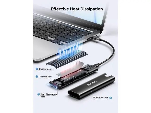 Alt view image 3 of 5 - dockteck M.2 NVMe SATA SSD Enclosure Adapter, Tool-Free USB 3.2 Gen 2 10Gbps NVMe to USB Adapter for SSDs 2230/2242/2260/2280, External Solid State Drive Case Supports M-Key/B+M Key and UASP (Black)