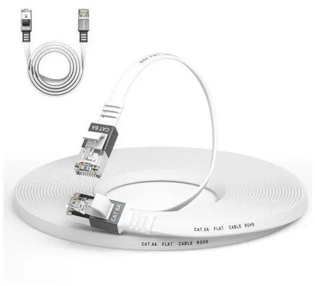 Main image of Cat 6a Ethernet Cable 100 Ft,Durable Flat Internet Network LAN Cable with 1.5Ft Short Patch Cord, Slim High Speed Gigabit Computer Wire with RJ45 Connectors, Faster Than Cat6/Cat5e/Cat5 Cable - White