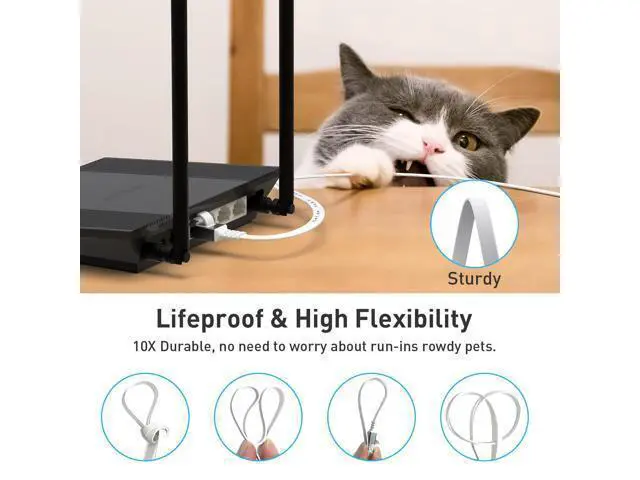 Alt view image 4 of 5 - Cat 6a Ethernet Cable 100 Ft,Durable Flat Internet Network LAN Cable with 1.5Ft Short Patch Cord, Slim High Speed Gigabit Computer Wire with RJ45 Connectors, Faster Than Cat6/Cat5e/Cat5 Cable - White