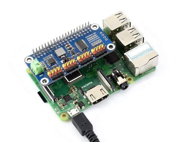 Alt view image 5 of 5 - Waveshare Servo Driver Hat for Raspberry Pi 3B+ 3B 2B Zero WH Zero W Zero 16 Channel PWM Outputs 12 Bit Resolution I2C Interface