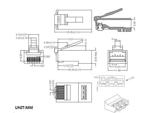 Alt view image 3 of 5 - W-NECTOUN CAT6 Connector 2-PC Set,100-PACK Cat6 RJ45 Ends,UTP Network Plug for Solid Strand Cable