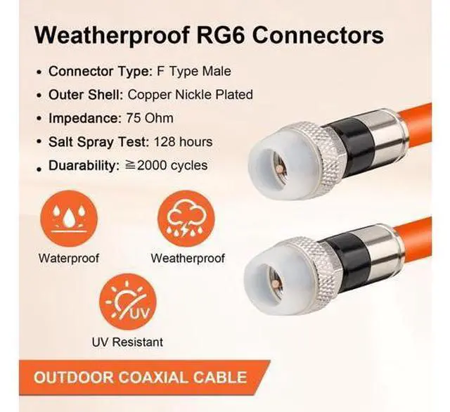 Alt view image 2 of 5 - MOOKEERF Coaxial Cable 35FT,RG6 Coaxial Cable with Weatherproof Rubber Boot,Direct Burial 75 Ohm RG6 Extension for Digital TV Aerial,High-Speed Internet,Broadband,Satellite-35 Feet