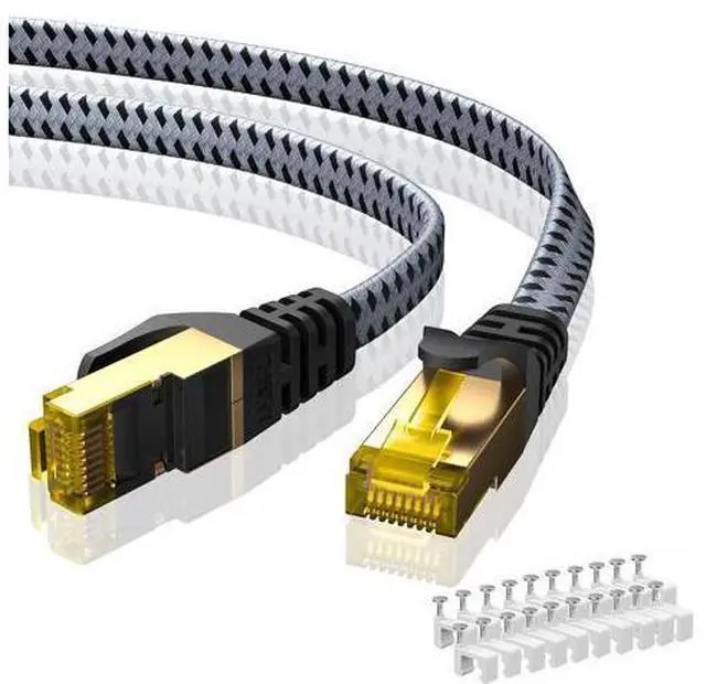 Main image of ARISKEEN Cat 8 Ethernet Cable 50 FT, 40Gbps 2000Mhz High Speed Cat8 Network LAN Patch Cord, Nylon Braided Heavy Duty Shielded RJ45 Flat Internet Cable with Clips for Indoor Outdoor - 50 Feet (Grey)