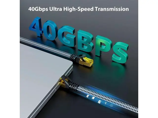 Alt view image 2 of 5 - ARISKEEN Cat 8 Ethernet Cable 50 FT, 40Gbps 2000Mhz High Speed Cat8 Network LAN Patch Cord, Nylon Braided Heavy Duty Shielded RJ45 Flat Internet Cable with Clips for Indoor Outdoor - 50 Feet (Grey)