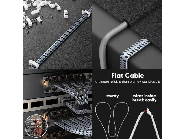 Alt view image 4 of 5 - ARISKEEN Cat 8 Ethernet Cable 50 FT, 40Gbps 2000Mhz High Speed Cat8 Network LAN Patch Cord, Nylon Braided Heavy Duty Shielded RJ45 Flat Internet Cable with Clips for Indoor Outdoor - 50 Feet (Grey)