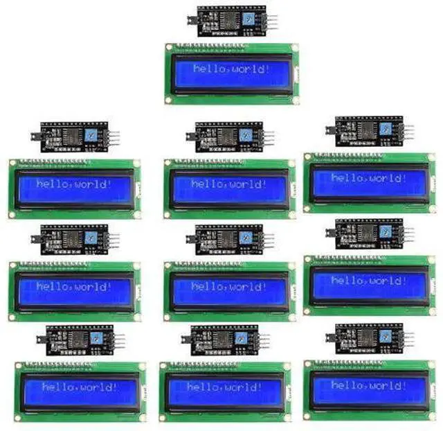 Main image of hiBCTR 10 Pieces LCD1602 LCD Display Module 16X2 Character Row Blue Backlight LCD Module PCF8574T PCF8574 IIC I2C for Raspberry Pi Arduino STM32 DIY