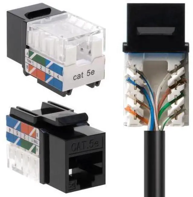 Main image of SATMAXIMUM Cat5e Keystone Ethernet Wall Jack Punch Down UTP 45-Degree (Easier Termination Than 90-Degree), RJ45 Slim Profile Speed Termination Black 45° Angled (20 Pack)