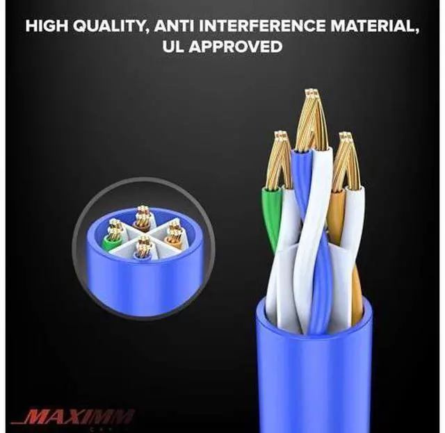 Alt view image 2 of 5 - Maximm Cat 6 Ethernet Cable 50 Ft, 100% Pure Copper, Cat6 Cable LAN Cable, Internet Cable, Patch Cable and Network Cable - UTP (Blue) 50 Feet