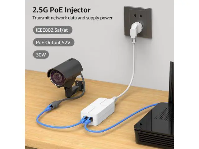Alt view image 2 of 5 - YuanLey 2.5G PoE Injector 30W, PoE+ Injector Converts Non-PoE to PoE+, 52V IEEE 802.3at/af, 10/100/1000/2500Mbps Ethernet PoE Adapter Plug & Play, Power Over Ethernet Up to 325 Feet
