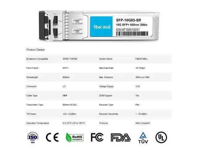 Alt view image 2 of 5 - SFP 10G SR for Broadcom AFBR-710FMZ,10GBASE-SR SFP+ 850nm 300m MMF LC DOM Fiber Optic Transceiver Module