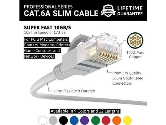 Alt view image 2 of 5 - InstallerParts Ethernet Cable CAT6A Slim Cable UTP Booted 0.5 FT (10 Pack) - Gray - Professional Series - 10Gigabit/Sec Network/High Speed Internet Cable, 550MHZ, 28AWG