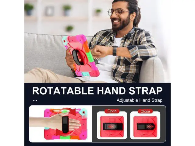 Alt view image 5 of 5 - for iPad 9th/8th/7th Generation Case,iPad 10.2 Case 2021/2020/2019, with Cute Key Chain, Rugged Protective Case with 360Rotating Stand & Shoulder Hand Strap & Pen Slot for 10.2 Inch (Rainbow Rose)