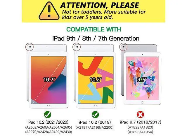 Alt view image 2 of 5 - Grifobes for iPad 9th Generation Case, for iPad 8th/7th Generation Case 2021/2020/2019, Heavy Duty Rugged Protective 10.2" Cover with Stand for iPad 9 8 7 Gen 10.2 inch Kid Girls (Purple+Blue)