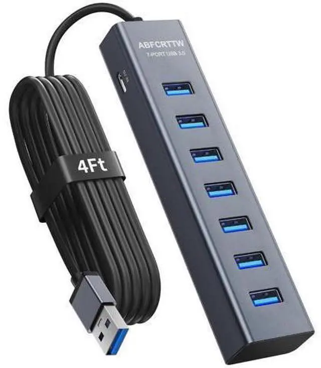 Main image of ABFCRTTW 4Ft 7-Port USB 3.0 Hub for Desktop - Aluminium USB Extender Hub 5Gbps, USB Multiport Adapter, USB Splitter, USB Hub Long Cable for Desktop, PC, Flash Drive, Mobile HDD, Windows/XPS, 1.2m
