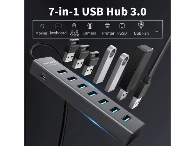 Alt view image 4 of 5 - ABFCRTTW 4Ft 7-Port USB 3.0 Hub for Desktop - Aluminium USB Extender Hub 5Gbps, USB Multiport Adapter, USB Splitter, USB Hub Long Cable for Desktop, PC, Flash Drive, Mobile HDD, Windows/XPS, 1.2m