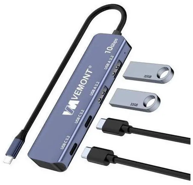 Main image of USB C Hub 3.2 10Gbps, VEMONT Aluminum USB 3.2 Hub with 2 USB-C and 2 USB-A Data Ports, Ultra Slim USB 3.2 Gen 2 Hub for MacBook Pro/Air 2022/2021, for iPhone,for iPad Pro,for Surface Pro and More