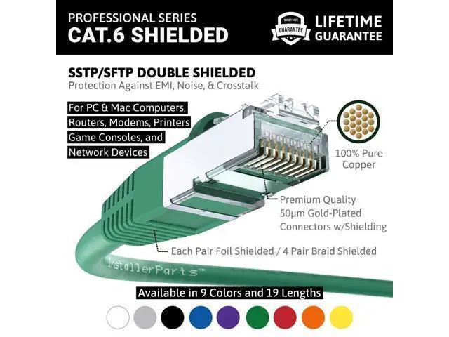 Alt view image 2 of 5 - InstallerParts (10 Pack Ethernet Cable CAT6 Cable Shielded (SSTP/SFTP) Booted 0.5 FT - Green - Professional Series - 10Gigabit/Sec Network/High Speed Internet Cable, 550MHZ