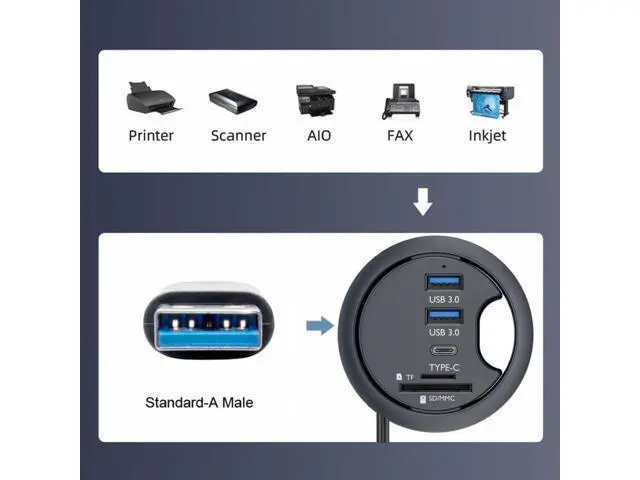 Alt view image 4 of 5 - CY USB 3.0 Hub SD TF USB-C 2 Port USB 60mm Desk Grommet Splitter Dock Station Micro-SD Card Reader for Desktop PC
