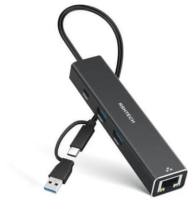 Main image of USB to Ethernet Adapter, RSHTECH USB 3.2 Gen 2 Hub with RJ45 Gigabit Ethernet, 10Gbps USB-C and 2 USB-A Data Ports, Aluminum USB Type C to LAN Network Adapter Splitter for Laptop and PC, RSH-ST310