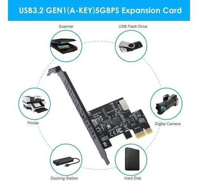 Alt view image 5 of 5 - BEYIMEI PCI-E 1X to USB 3.2 GEN1 5Gbps Type-E A-Key Expansion Card,Front Panel Type-C Interface for Desktop PC(ASM1042A)
