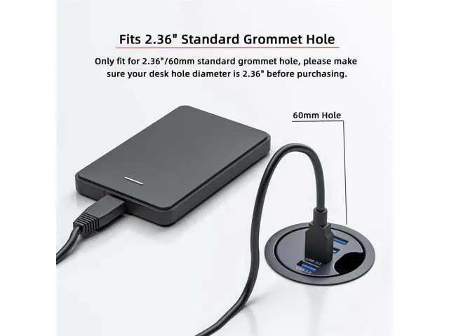 Alt view image 5 of 5 - NFHK USB 3.0 Hub 4 Port USB 60mm Desk Grommet Splitter Dock Station Interface for Desktop PC Desk