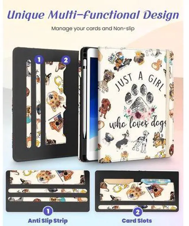 Alt view image 3 of 5 - Kidcube for iPad Air 3rd Generation Case/Pro 10.5 Inch Case - Women Girls Cute Rotating Stand Folio Cover with Pencil Holder & Card Slot Kawaii Cartoon Dogs Design Cover for iPad Pro 10.5''/Air 3rd