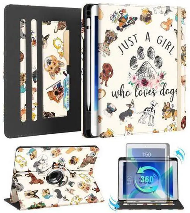 Main image of Kidcube for iPad Air 3rd Generation Case/Pro 10.5 Inch Case - Women Girls Cute Rotating Stand Folio Cover with Pencil Holder & Card Slot Kawaii Cartoon Dogs Design Cover for iPad Pro 10.5''/Air 3rd