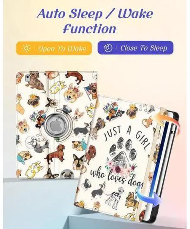 Alt view image 4 of 5 - Kidcube for iPad Air 3rd Generation Case/Pro 10.5 Inch Case - Women Girls Cute Rotating Stand Folio Cover with Pencil Holder & Card Slot Kawaii Cartoon Dogs Design Cover for iPad Pro 10.5''/Air 3rd