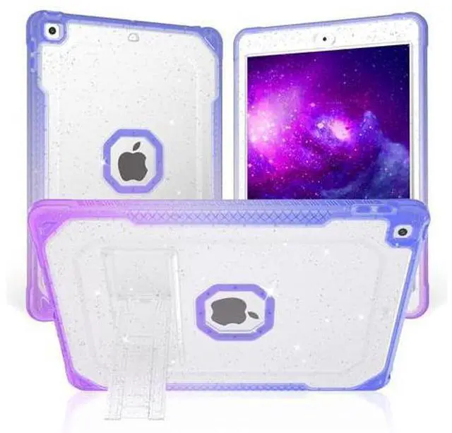 Main image of ZoneFoker for iPad 9th Generation Case, for iPad 8th/7th Gen 10.2 inch Case 2021/2020/2019, Clear Glitter Dual-Layer Slim Sturdy Case with Stand Tablet Cover for Kids/Girl/Women-PurpleToBlue