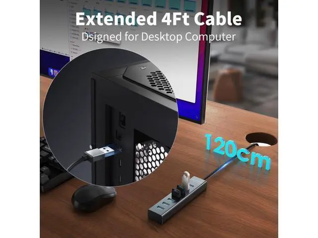 Alt view image 3 of 5 - ABFCRTTW 4Ft 7-Port USB 3.0 Hub for Desktop - Aluminium USB Extender Hub 5Gbps, USB Multiport Adapter, USB Splitter, USB Hub Long Cable for Desktop, PC, Flash Drive, Mobile HDD, Windows/XPS, 1.2m