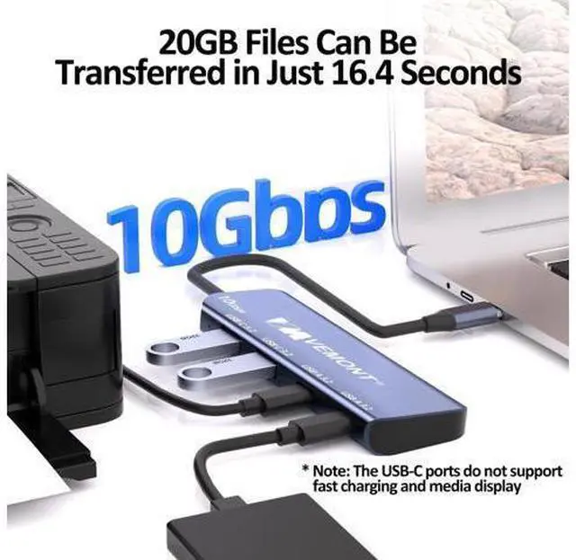 Alt view image 2 of 5 - USB C Hub 3.2 10Gbps, VEMONT Aluminum USB 3.2 Hub with 2 USB-C and 2 USB-A Data Ports, Ultra Slim USB 3.2 Gen 2 Hub for MacBook Pro/Air 2022/2021, for iPhone,for iPad Pro,for Surface Pro and More
