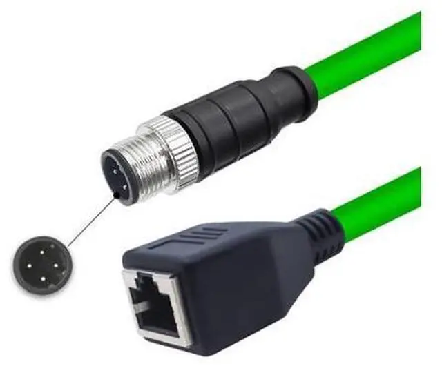 Main image of 3.28ft M12 4 Pin to RJ45 Industrial Ethernet Cable, M12 4 Pin D Code Male to RJ45 Female Connector Cable High Flex Cat6 Shielded Field Wireable Cable Assembly for Automation Application 1Meter