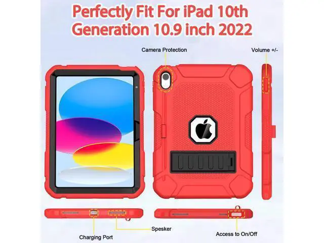 Alt view image 4 of 5 - BMOUO Case for iPad (A16) 11th Generation 11 Inch 2025/iPad 10th Generation 10.9" 2022 - with Kickstand & Pencil Holder, Heavy Duty Shockproof Protective iPad 11th 10th Generation Case, Red