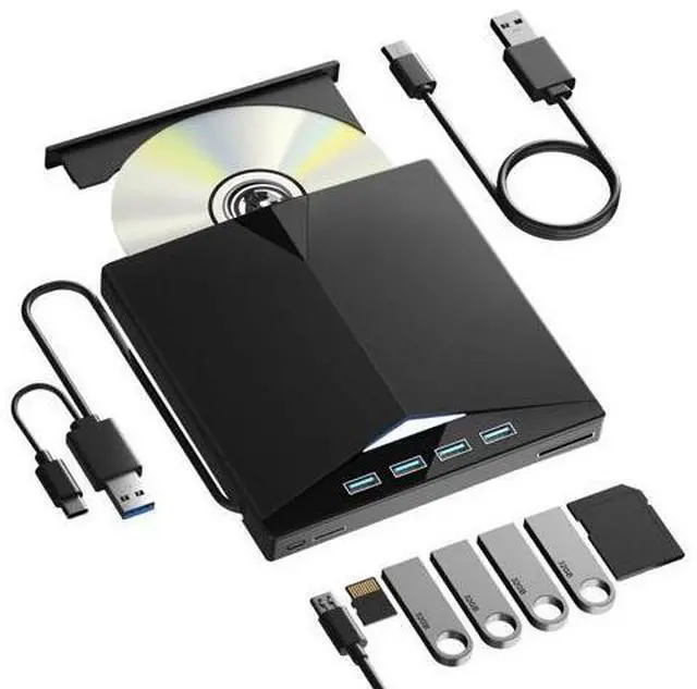 Main image of External CD/DVD Drive for PC, Portable 7 in1 USB 3.0 CD Drive External Usb, CD Reader for PC CD Burner with 4 USB Ports and TF/SD Card Slots, External Dvd Burner for Windows 11/10/8/7/XP/Linux/MacOS