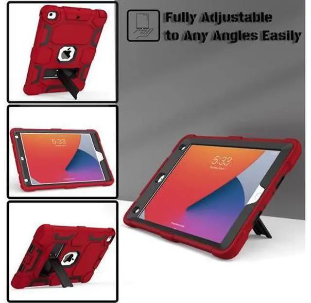 Alt view image 3 of 5 - CCMAO iPad 6th Generation Cases, iPad 5th Generation Case, iPad 9.7 Case, iPad Air 2 Case, Hybrid Shockproof Rugged Drop Protection Case Built with Kickstand for Kids Boys Girls, Red+Black
