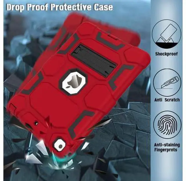 Alt view image 5 of 5 - CCMAO iPad 6th Generation Cases, iPad 5th Generation Case, iPad 9.7 Case, iPad Air 2 Case, Hybrid Shockproof Rugged Drop Protection Case Built with Kickstand for Kids Boys Girls, Red+Black