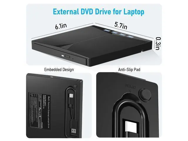 Alt view image 5 of 5 - External CD/DVD Drive for PC, Portable 7 in1 USB 3.0 CD Drive External Usb, CD Reader for PC CD Burner with 4 USB Ports and TF/SD Card Slots, External Dvd Burner for Windows 11/10/8/7/XP/Linux/MacOS