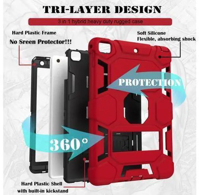 Alt view image 2 of 5 - CCMAO iPad 6th Generation Cases, iPad 5th Generation Case, iPad 9.7 Case, iPad Air 2 Case, Hybrid Shockproof Rugged Drop Protection Case Built with Kickstand for Kids Boys Girls, Red+Black