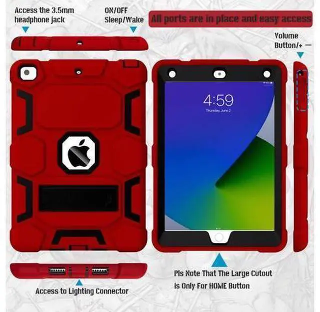 Alt view image 4 of 5 - CCMAO iPad 6th Generation Cases, iPad 5th Generation Case, iPad 9.7 Case, iPad Air 2 Case, Hybrid Shockproof Rugged Drop Protection Case Built with Kickstand for Kids Boys Girls, Red+Black